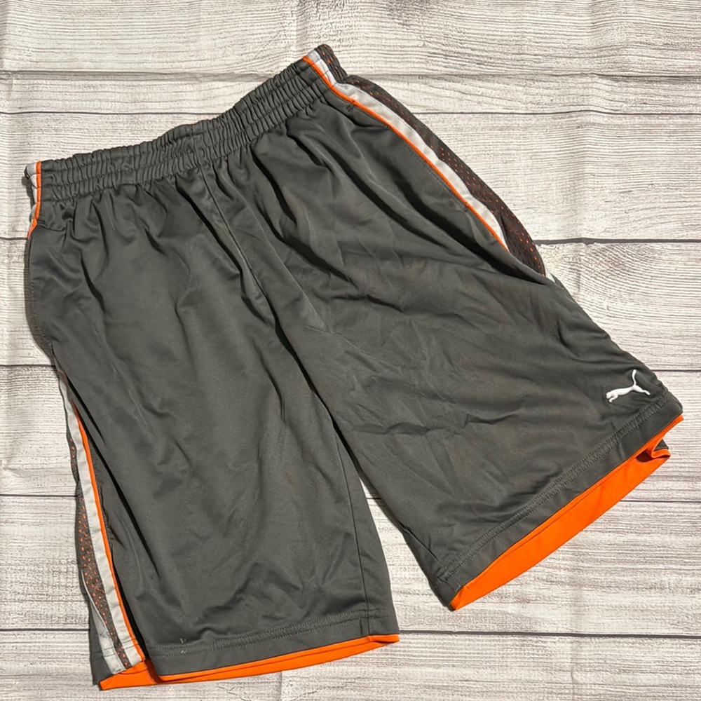 Puma Gray and Orange Athletic Shorts with Elastic Waistband